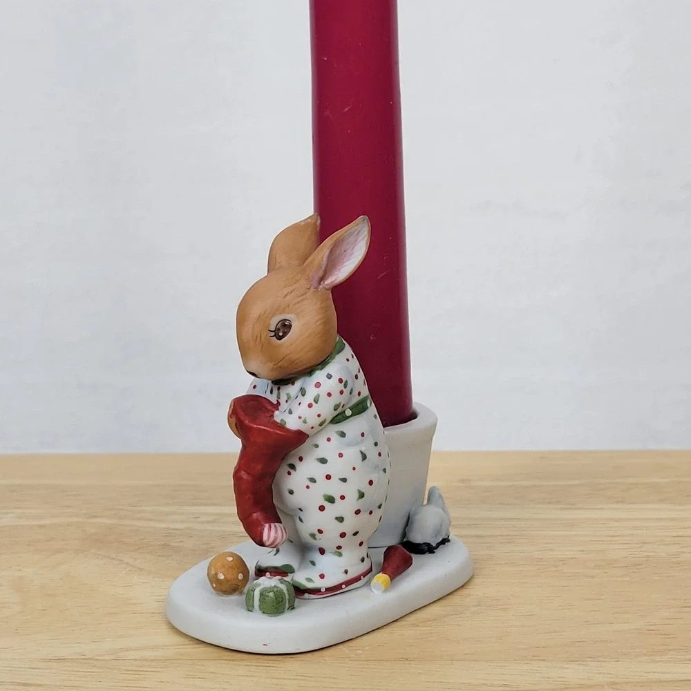 VTG 1986 Susan Isabelle Christmas Bunny Candle Votive Holder Porcelain Figurine